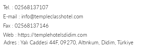 Temple Class Hotel telefon numaralar, faks, e-mail, posta adresi ve iletiim bilgileri